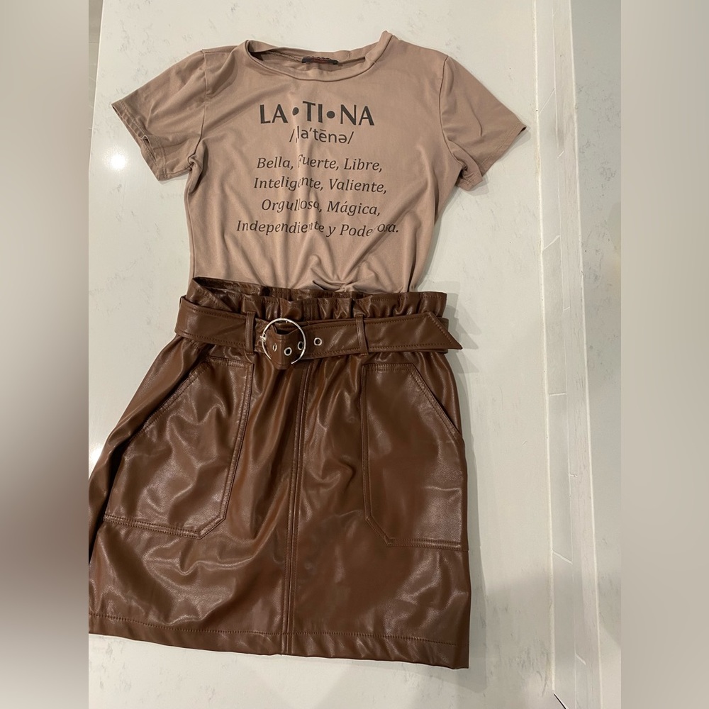 Brown pleather mini skirt